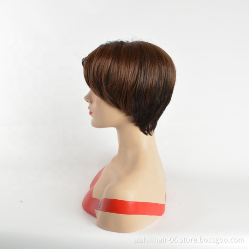 Wholesale hear tesistant Dark brown  short naturally straight synthetic hair wigs for women